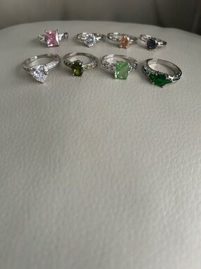 Sterling Silver Multi-Gemstone Rings Set in- Green, Pink, Clear, Purple Accents